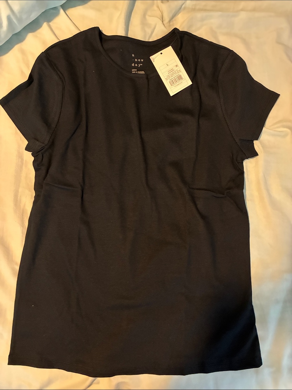 a new day Black Short Sleeve Ribbed Crewneck Tee